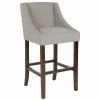 Flash Furniture CH-182020-30-LTGY-F-GG Carmel Series Light Gray Fabric Bar Stool With Walnut Frame And Nail Trim Accent