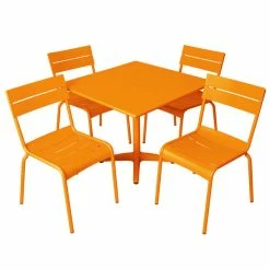 BFM Seating Beachcomber 32" Square Citrus Aluminum Outdoor Table With 4 Chairs