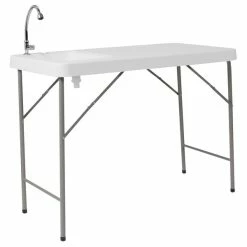 Flash Furniture DAD-PYZ-116-GG 23" X 45" Rectangular White Granite Plastic Folding Table With Sink And Faucet