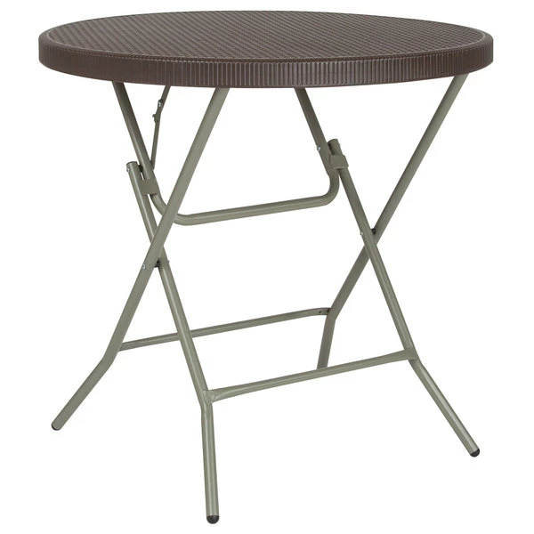 Flash Furniture DAD-FT-80R-GG 31 1/2" Round Brown Rattan Plastic Folding Table 1 Flash Furniture DAD-FT-80R-GG 31 1/2" Round Brown Rattan Plastic Folding Table