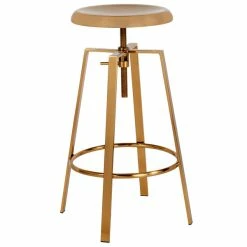 Flash Furniture CH-181070-26S-GLD-GG Toledo Industrial Style Gold Bar Stool With Adjustable Height Seat