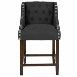 Flash Furniture CH-182020-T-24-BK-F-GG Carmel Series Counter Height Stool In Black Tufted Fabric With Walnut Frame And Nail Trim Accent 5 Flash Furniture CH-182020-T-24-BK-F-GG Carmel Series Counter Height Stool In Black Tufted Fabric With Walnut Frame And Nail Trim Accent -Lancaster Table & Seating Shop 1749039
