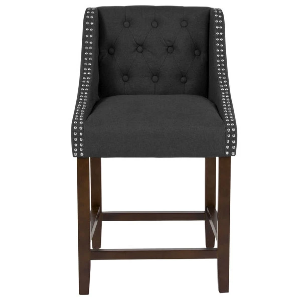 Flash Furniture CH-182020-T-24-BK-F-GG Carmel Series Counter Height Stool In Black Tufted Fabric With Walnut Frame And Nail Trim Accent 3 Flash Furniture CH-182020-T-24-BK-F-GG Carmel Series Counter Height Stool In Black Tufted Fabric With Walnut Frame And Nail Trim Accent - Image 3