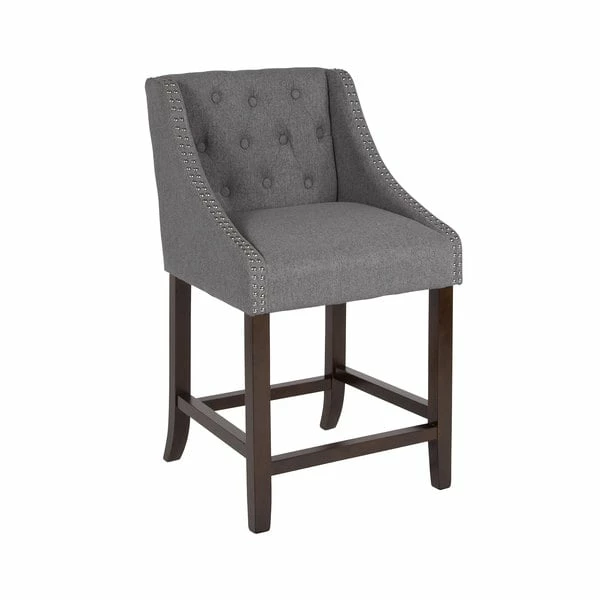 Flash Furniture CH-182020-T-24-DKGY-F-GG Carmel Series 24" Dark Gray Tufted Counter Height Stool With Walnut Frame And Accent Nail Trim 1 Flash Furniture CH-182020-T-24-DKGY-F-GG Carmel Series 24" Dark Gray Tufted Counter Height Stool With Walnut Frame And Accent Nail Trim