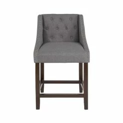 Flash Furniture CH-182020-T-24-DKGY-F-GG Carmel Series 24" Dark Gray Tufted Counter Height Stool With Walnut Frame And Accent Nail Trim 5 Flash Furniture CH-182020-T-24-DKGY-F-GG Carmel Series 24" Dark Gray Tufted Counter Height Stool With Walnut Frame And Accent Nail Trim -Lancaster Table & Seating Shop 1766335