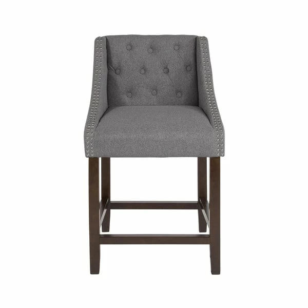 Flash Furniture CH-182020-T-24-DKGY-F-GG Carmel Series 24" Dark Gray Tufted Counter Height Stool With Walnut Frame And Accent Nail Trim 3 Flash Furniture CH-182020-T-24-DKGY-F-GG Carmel Series 24" Dark Gray Tufted Counter Height Stool With Walnut Frame And Accent Nail Trim - Image 3