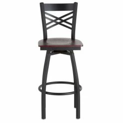 Lancaster Table & Seating Black Finish Cross Back Swivel Bar Stool With Mahogany Wood Seat -Lancaster Table & Seating Shop 1779400