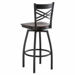 Lancaster Table & Seating Black Finish Cross Back Swivel Bar Stool With Mahogany Wood Seat -Lancaster Table & Seating Shop 1779401