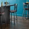 Lancaster Table & Seating Black Finish Cross Back Swivel Bar Stool With Mahogany Wood Seat