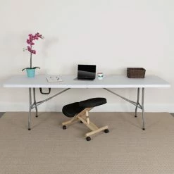 Flash Furniture RB-3096FH-GG 30" X 96" Rectangular Granite White Bi-Fold Plastic Folding Table With Carrying Handle