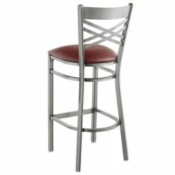 Lancaster Table & Seating Clear Coat Finish Cross Back Bar Stool With 2 1/2" Burgundy Vinyl Padded Seat -Lancaster Table & Seating Shop 1832593