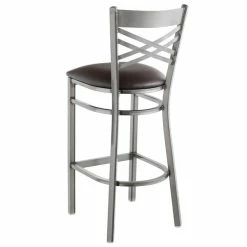 Lancaster Table & Seating Clear Coat Finish Cross Back Bar Stool With 2 1/2" Dark Brown Vinyl Padded Seat -Lancaster Table & Seating Shop 1832634