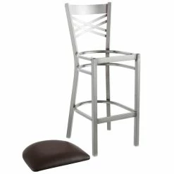 Lancaster Table & Seating Clear Coat Finish Cross Back Bar Stool With 2 1/2" Dark Brown Vinyl Padded Seat -Lancaster Table & Seating Shop 1832635