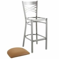 Lancaster Table & Seating Clear Coat Finish Cross Back Bar Stool With 2 1/2" Light Brown Vinyl Padded Seat -Lancaster Table & Seating Shop 1832898