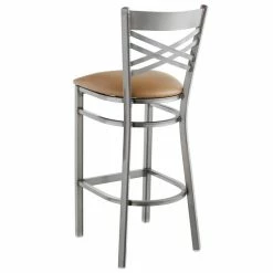 Lancaster Table & Seating Clear Coat Finish Cross Back Bar Stool With 2 1/2" Light Brown Vinyl Padded Seat -Lancaster Table & Seating Shop 1832900