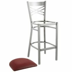 Lancaster Table & Seating Clear Coat Finish Cross Back Bar Stool With 2 1/2" Burgundy Vinyl Padded Seat -Lancaster Table & Seating Shop 1833121