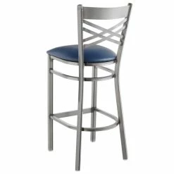 Lancaster Table & Seating Clear Coat Finish Cross Back Bar Stool With 2 1/2" Navy Vinyl Padded Seat -Lancaster Table & Seating Shop 1833135
