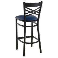 Lancaster Table & Seating Black Finish Cross Back Bar Stool With 2 1/2" Navy Vinyl Padded Seat -Lancaster Table & Seating Shop 1833332