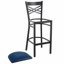 Lancaster Table & Seating Black Finish Cross Back Bar Stool With 2 1/2" Navy Vinyl Padded Seat -Lancaster Table & Seating Shop 1833334