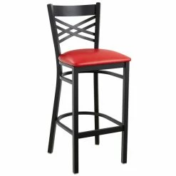Lancaster Table & Seating Black Finish Cross Back Bar Stool With 2 1/2" Red Vinyl Padded Seat -Lancaster Table & Seating Shop 1833344