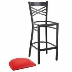 Lancaster Table & Seating Black Finish Cross Back Bar Stool With 2 1/2" Red Vinyl Padded Seat -Lancaster Table & Seating Shop 1833346