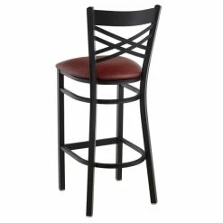 Lancaster Table & Seating Black Finish Cross Back Bar Stool With 2 1/2" Burgundy Vinyl Padded Seat -Lancaster Table & Seating Shop 1834587