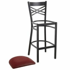 Lancaster Table & Seating Black Finish Cross Back Bar Stool With 2 1/2" Burgundy Vinyl Padded Seat -Lancaster Table & Seating Shop 1834590