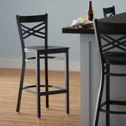 Lancaster Table & Seating Black Finish Cross Back Bar Stool With Black Wood Seat