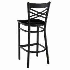 Lancaster Table & Seating Black Finish Cross Back Bar Stool With Black Wood Seat -Lancaster Table & Seating Shop 1834598