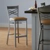 Lancaster Table & Seating Clear Coat Finish Cross Back Bar Stool With 2 1/2" Light Brown Vinyl Padded Seat
