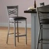 Lancaster Table & Seating Clear Coat Finish Cross Back Bar Stool With 2 1/2" Dark Brown Vinyl Padded Seat