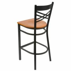 Lancaster Table & Seating Black Finish Cross Back Bar Stool With Cherry Wood Seat -Lancaster Table & Seating Shop 1844654