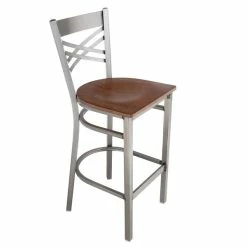 Lancaster Table & Seating Clear Coat Finish Cross Back Bar Stool With Antique Walnut Wood Seat -Lancaster Table & Seating Shop 1844842