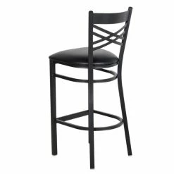 Lancaster Table & Seating Black Finish Cross Back Bar Stool With 2 1/2" Black Vinyl Padded Seat -Lancaster Table & Seating Shop 1844957