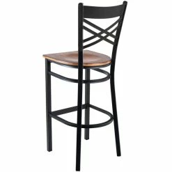 Lancaster Table & Seating Black Finish Cross Back Bar Stool With Antique Walnut Wood Seat -Lancaster Table & Seating Shop 1845019