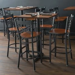 Lancaster Table & Seating Black Finish Cross Back Bar Stool With Antique Walnut Wood Seat -Lancaster Table & Seating Shop 1845025