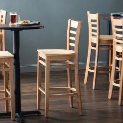 Lancaster Table & Seating Natural Finish Wooden Ladder Back Bar Height Chair