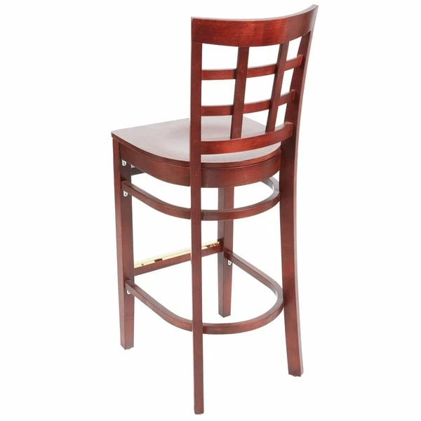 Lancaster Table & Seating Mahogany Finish Wooden Window Back Bar Height Chair 3 Lancaster Table & Seating Mahogany Finish Wooden Window Back Bar Height Chair - Image 3