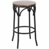 BFM Seating Henry Sand Black Steel Bar Stool With Autumn Ash Wooden Seat