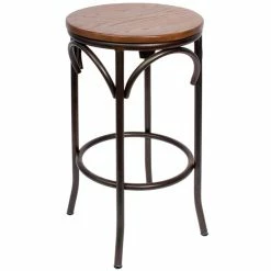 BFM Seating Henry Distressed Rustic Clear Coated Steel Bar Stool With Autumn Ash Wooden Seat