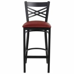 Lancaster Table & Seating Black Finish Cross Back Bar Stool With 2 1/2" Burgundy Vinyl Padded Seat -Lancaster Table & Seating Shop 1866454