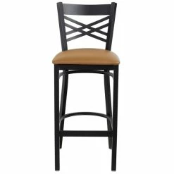 Lancaster Table & Seating Black Finish Cross Back Bar Stool With 2 1/2" Light Brown Vinyl Padded Seat -Lancaster Table & Seating Shop 1866467