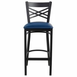 Lancaster Table & Seating Black Finish Cross Back Bar Stool With 2 1/2" Navy Vinyl Padded Seat -Lancaster Table & Seating Shop 1866501