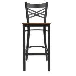Lancaster Table & Seating Black Finish Cross Back Bar Stool With Antique Walnut Wood Seat -Lancaster Table & Seating Shop 1866506