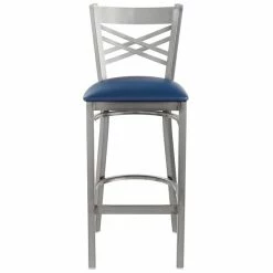 Lancaster Table & Seating Clear Coat Finish Cross Back Bar Stool With 2 1/2" Navy Vinyl Padded Seat -Lancaster Table & Seating Shop 1866802