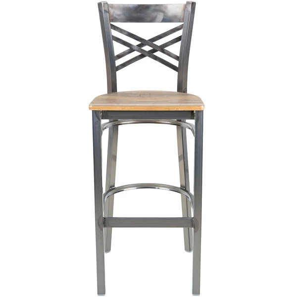 Lancaster Table & Seating Clear Coat Finish Cross Back Bar Stool With Driftwood Seat 5 Lancaster Table & Seating Clear Coat Finish Cross Back Bar Stool With Driftwood Seat - Image 5