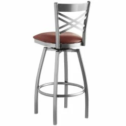 Lancaster Table & Seating Clear Coat Finish Cross Back Swivel Bar Stool With 2 1/2" Burgundy Vinyl Padded Seat -Lancaster Table & Seating Shop 1867048
