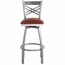 Lancaster Table & Seating Clear Coat Finish Cross Back Swivel Bar Stool With 2 1/2" Burgundy Vinyl Padded Seat -Lancaster Table & Seating Shop 1867049