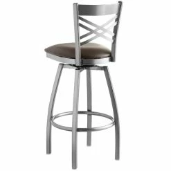 Lancaster Table & Seating Clear Coat Finish Cross Back Swivel Bar Stool With 2 1/2" Dark Brown Vinyl Padded Seat 6 Lancaster Table & Seating Clear Coat Finish Cross Back Swivel Bar Stool With 2 1/2" Dark Brown Vinyl Padded Seat -Lancaster Table & Seating Shop 1867051