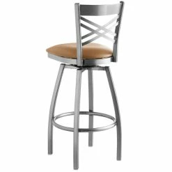 Lancaster Table & Seating Clear Coat Finish Cross Back Swivel Bar Stool With 2 1/2" Light Brown Vinyl Padded Seat -Lancaster Table & Seating Shop 1867068